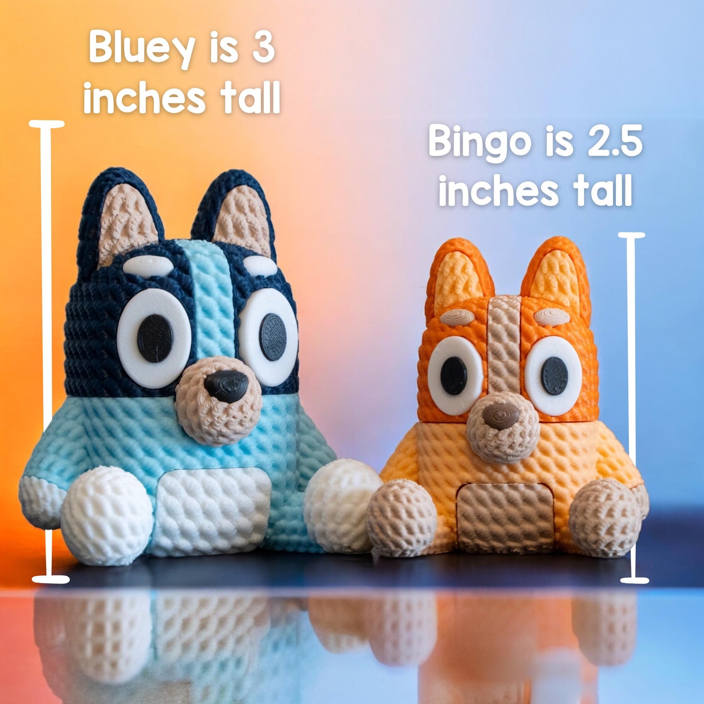 Knit-Style Bluey & Bingo Figurines | 3D Printed | Collectible Gift | Fan Art Decor