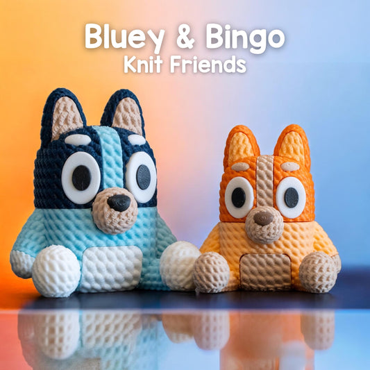 Knit-Style Bluey & Bingo Figurines | 3D Printed | Collectible Gift | Fan Art Decor