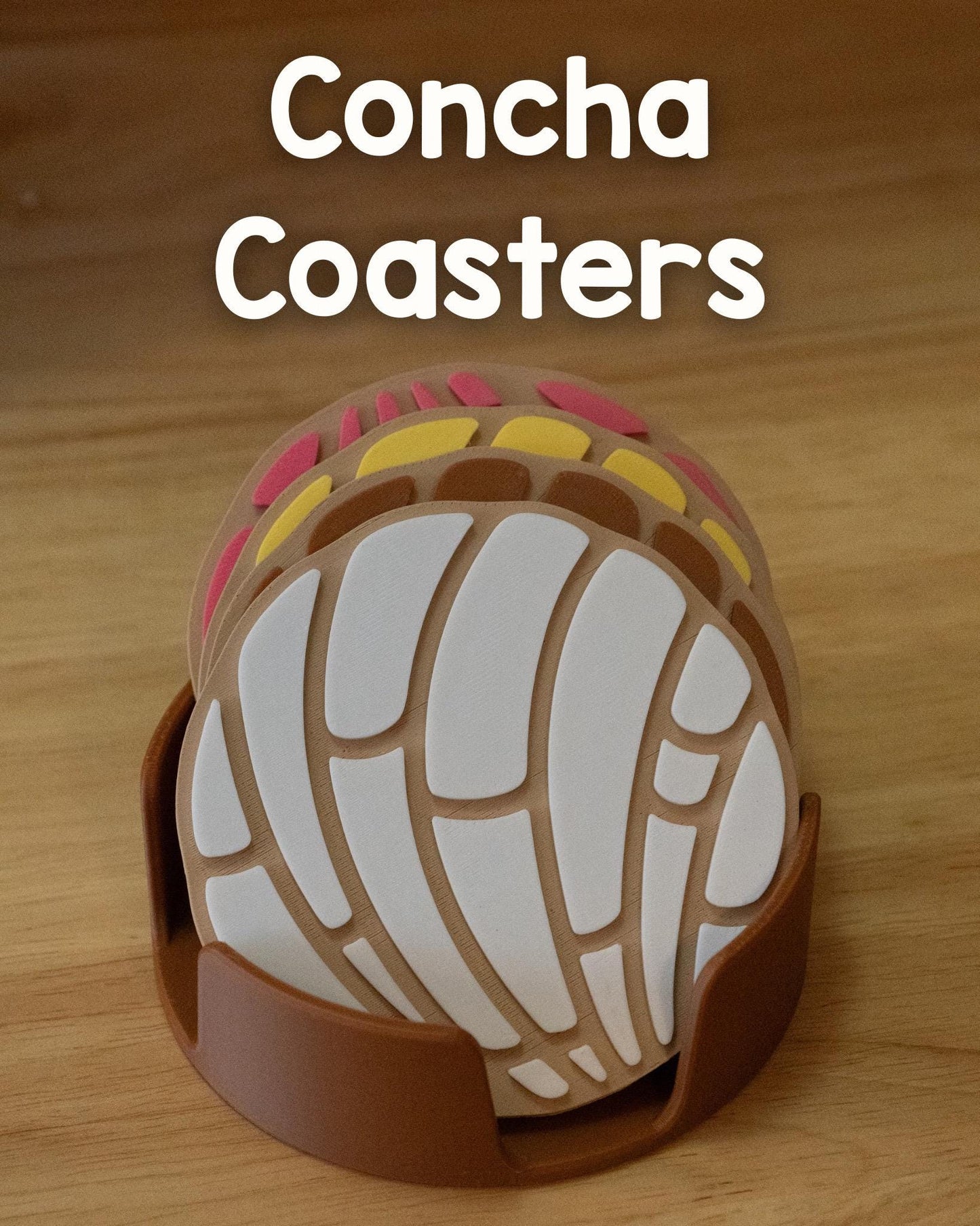 Concha Coasters with Holder: Mexican Pan Dulce Inspired - Set of 4