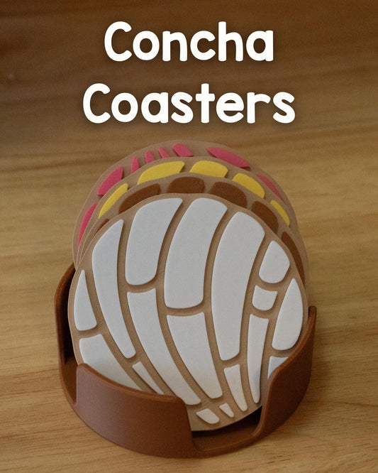 Concha Coasters with Holder: Mexican Pan Dulce Inspired - Set of 4