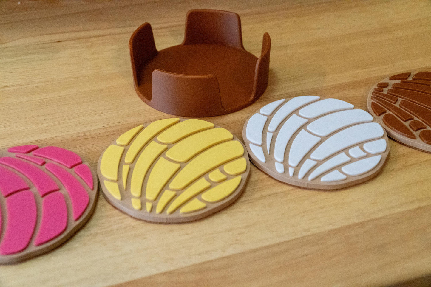 Concha Coasters with Holder: Mexican Pan Dulce Inspired - Set of 4