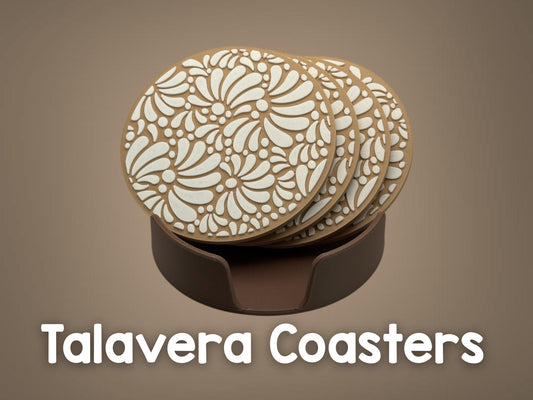 Talavera Coasters with Holder: Mexican-Inspired 3D Printed Home Decor