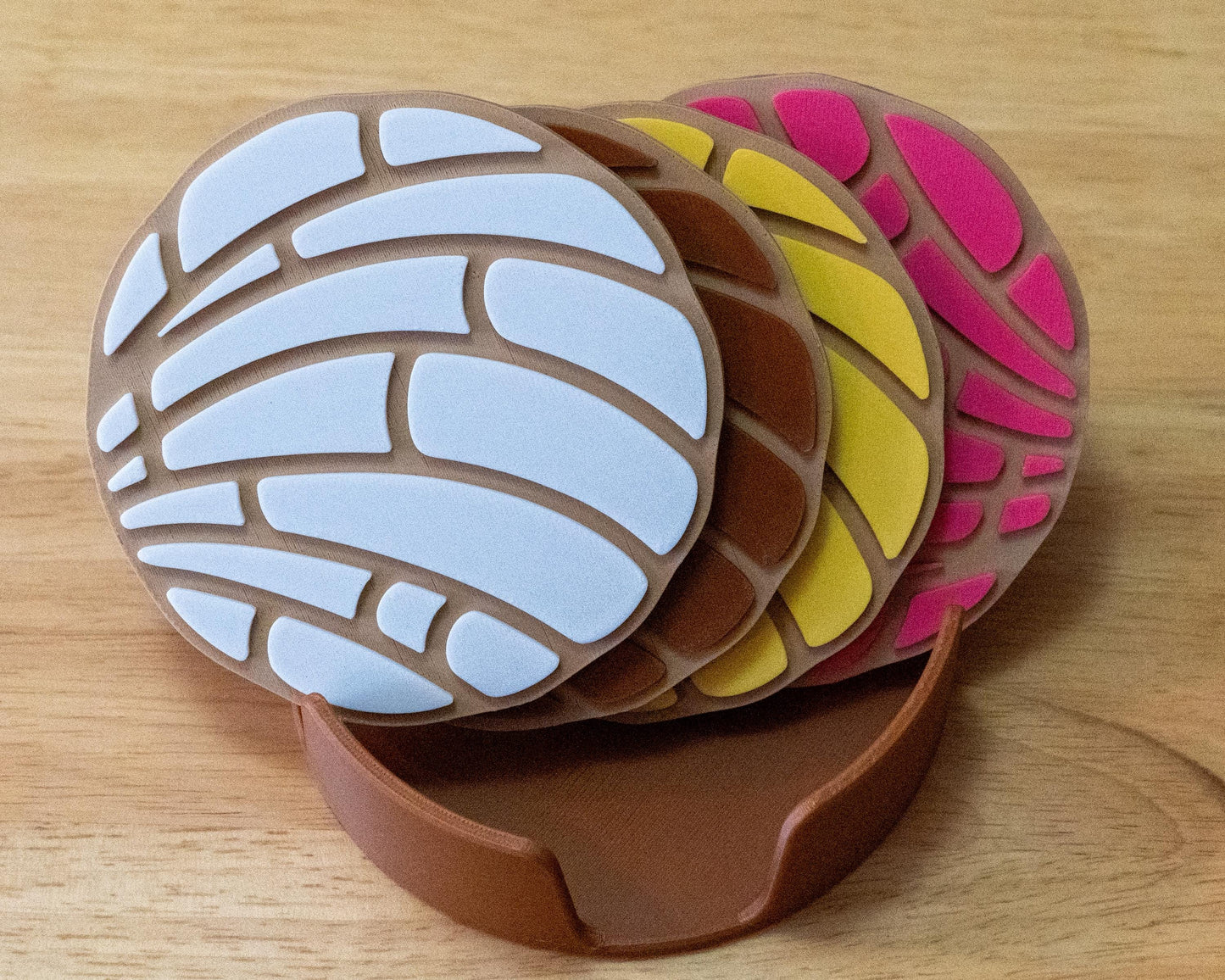 Concha Coasters with Holder: Mexican Pan Dulce Inspired - Set of 4